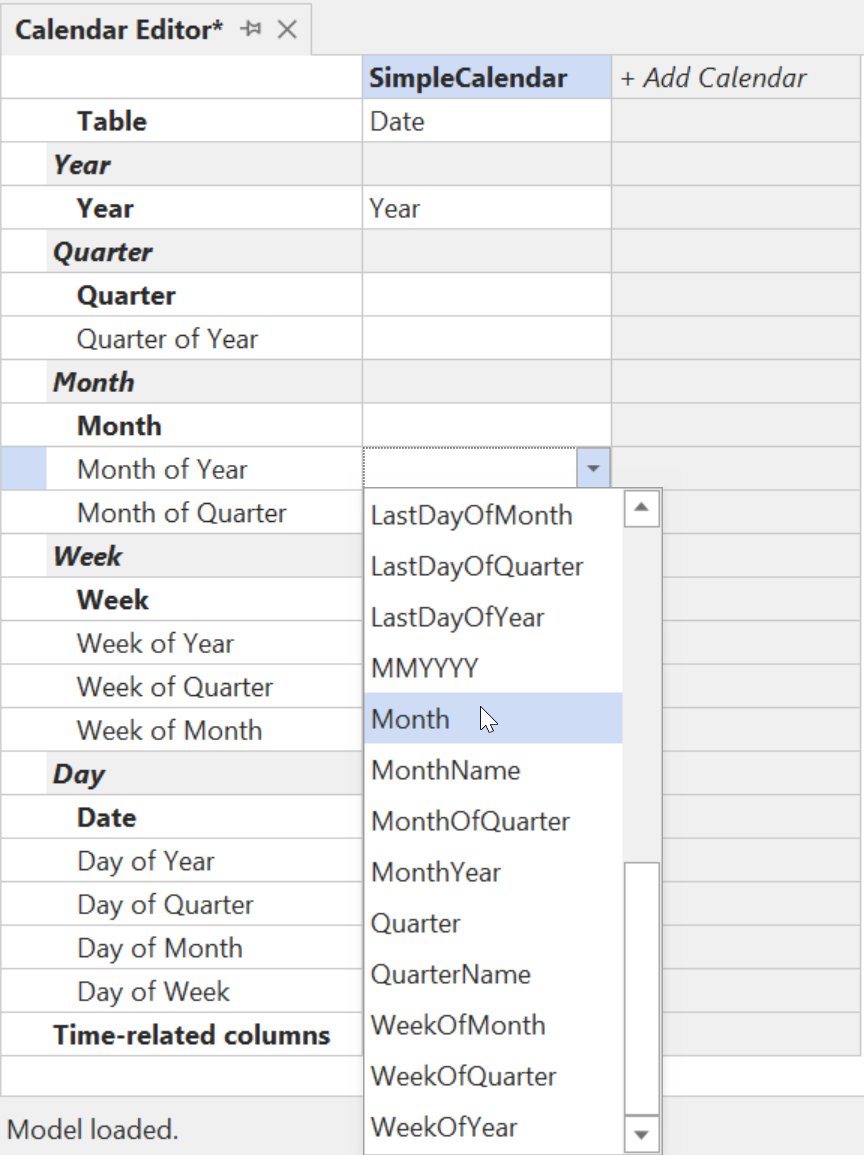 Selecting a column from the dropdown